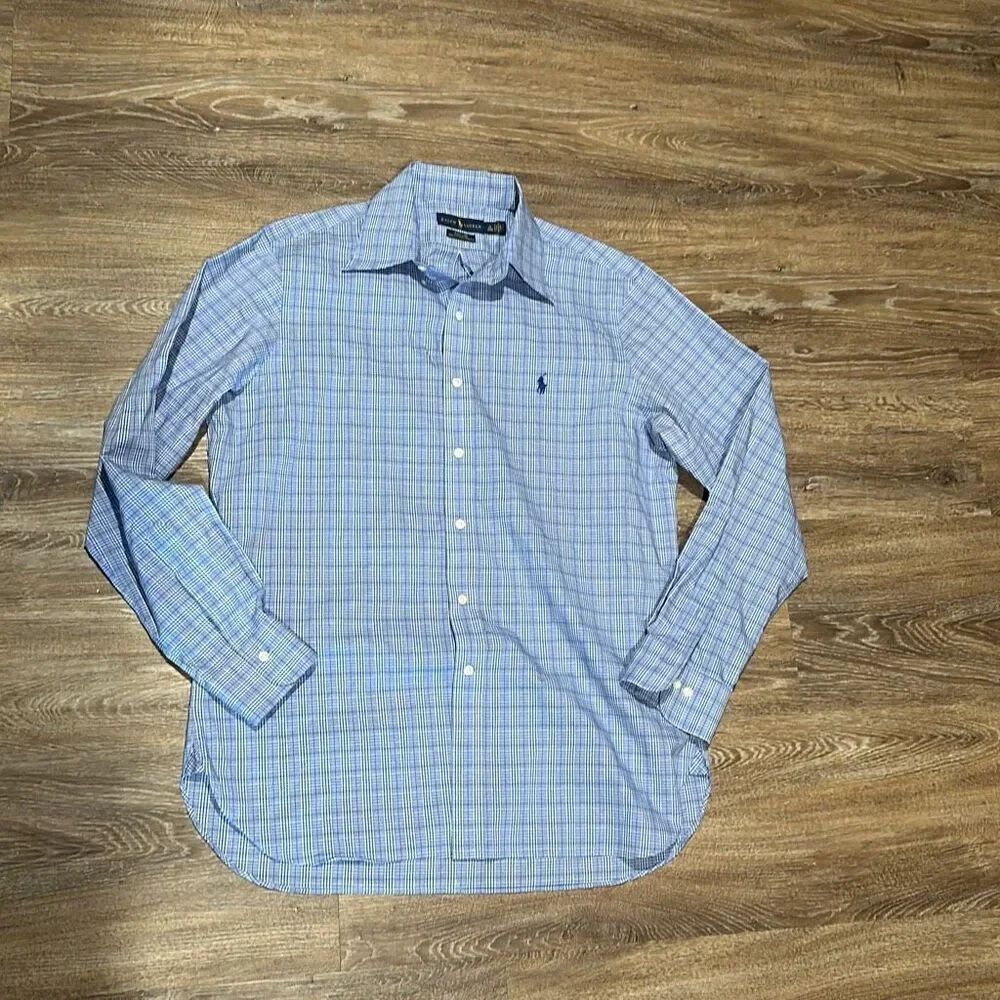 Ralph Lauren Polo royal blue plaid 16 34/35 dress shirt